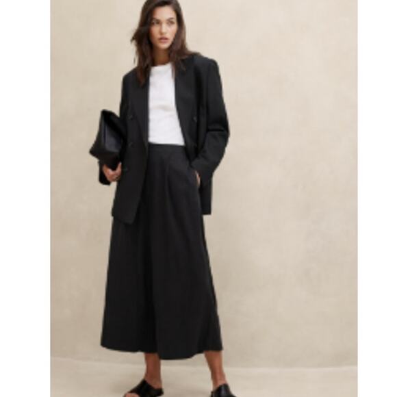 Banana Republic Linen Blend Pull On Wide Leg Cropped Pants Black Size Small - Picture 1 of 9